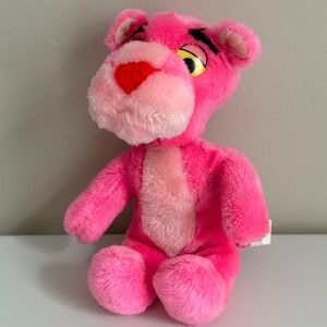 Vintage 1980 Mighty Star Pink Panther Plush 12" Stuffed Toy Neon Pink Korea